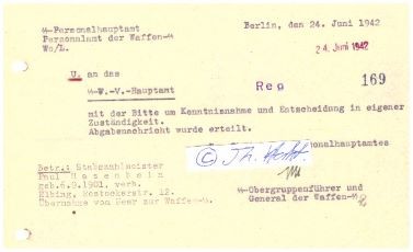 WALTER SCHMITT (1879-1945 in Prag als Kriegsverbrecher hingerichtet) deutscher SS-Obergruppenführer und General der Waffen-SS (1942) und von 1943 bis 1945 Mitglied des Reichstags (NSDAP), Persönlicher Stab des Reichsführers SS und anschließend bis zum Juni 1942 Leiter des SS-Personalhauptamtes