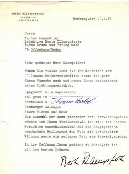 BERT KAEMPFERT (1923-80) deutscher Orchesterleiter, Musikproduzent, Arrangeur und Komponist, Pionier des Easy Listening, einer der Urväter und als Legende der Lounge-Musik