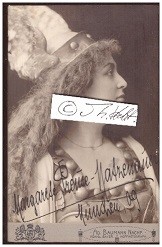 MARGARETE PREUSE-MATZENAUER (1881-1963) deutsche Opernsängerin, Hofoper München, st. 1911 New Yorker Metropolitan Opera, sang als Partnerin von Caruso und Emmy Destinn die Amneris in Aida als Antrittsrolle und brillierte hier bis 1930 vor allem in den Partien der Wagner-Heroinen