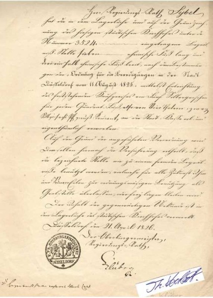 FRIEDRICH ADOLF KLÜBER (1793-1858) von 1824 bis 1828 Oberbürgermeister der Stadt Düsseldorf und später Beamter, Parlamentarier und Staatsminister in Baden, 1839 Kommandeurskreuz des Ordens vom Zähringer Löwen