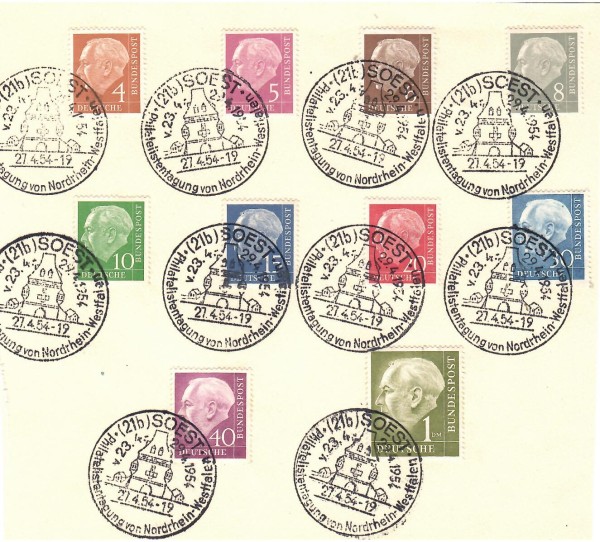 BRIEFMARKENSATZ gestempelter Satz Dauermarke THEODOR HEUß 1954