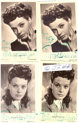 MARGOT HIELSCHER (1919-2017) deutsche Schauspielerin und Sängerin, Ausbildung als Kostümbildnerin und Modedesignerin, im 2. WK mehrfach Tourneen als Sängerin zur Truppenbetreuung. Im Rahmen des Filmfestes München wurde 2019 erstmals ein mit 10.000 Euro dotierter Margot-Hielscher-Preis vergeben..
