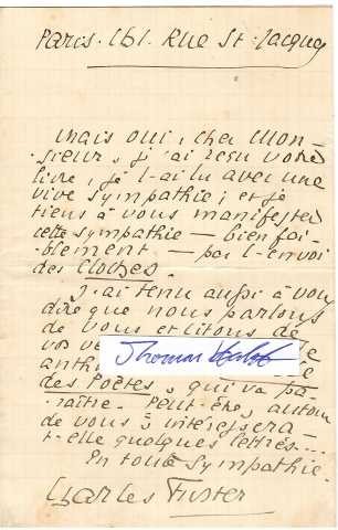 CHARLES FUSTER (1866-1929) Schweizer Dichter, Literaturkritiker und Romanautor. Die Académie française verlieh ihm 1927 den Xavier-Marmier-Preis. / swizz poet and writer
