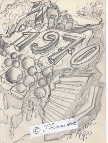 ALAIN LE YAOUANC (1940) französischer Künstler-Maler, Zeichner , Bildhauer, Dichter, Schriftsteller , Collagist , Illustrator , Maler von Bühnenbildern. Verbunden mit dem Surrealismus durch seine Collagen , seine Gedichte-Objekte und seine Schriften und deren Anwendung in der Architektur