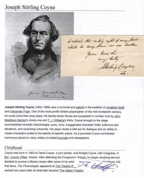 JOSEPH STIRLING COYNE (1803-68) british humorist and satirist
