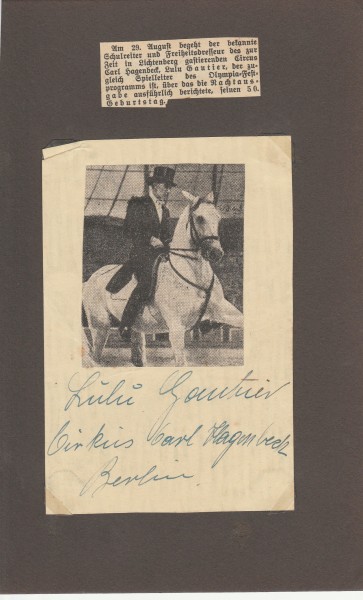 LULU GAUTIER (Daten unbekannt) schwedischer Schulreiter und Freiheitsdresseur, Spielleiter des Olympia-Festprogramms 1936