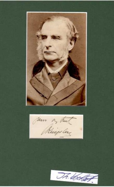 CHARLES KINGSLEY (1819-75) englischer anglikanischer Geistlicher, Theologe und Schriftsteller. Er gehörte zu den prägenden Gestalten des „Christian Socialism“. 1860 wurde Kingsley zum Regius Professor of Modern History der Universität Cambridge berufen. Diese Tätigkeit übte er bis 1869 aus. 1869 wurde Kingsley zum Kanon von Chester und am 4. April 1873 zum Kanon von Westminster Abbey ernannt.