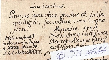 ERHARD REUSCH (1678-1740) bekannter Philologe und Jurist des 17. und 18. Jahrhunderts, 1723 Professor der Beredtsamkeit in Helmstedt und 1725 zugleich Professur der Dichtkunst