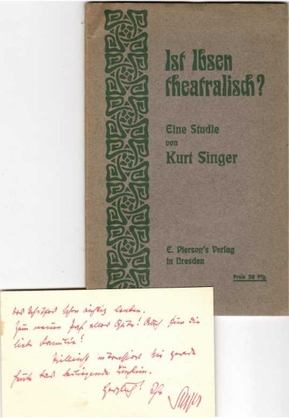 KURT SINGER (1885-1944 im KZ Theresienstadt) Dr.med., Berliner Neurologe, Musikwissenschaftler und Vorsitzender des jüdischen Kulturbundes
