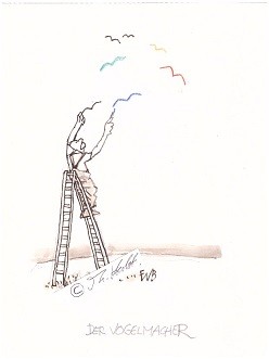 F.W. BERNSTEIN (eigentlich FRITZ WEIGLE, 1938-2018) dt. Zeichner, Satiriker, Schriftsteller, Kabarettist, Professor für Karikatur und Bildgeschichte an der HDK Berlin. Mitbegründer der Neuen Frankfurter Schule