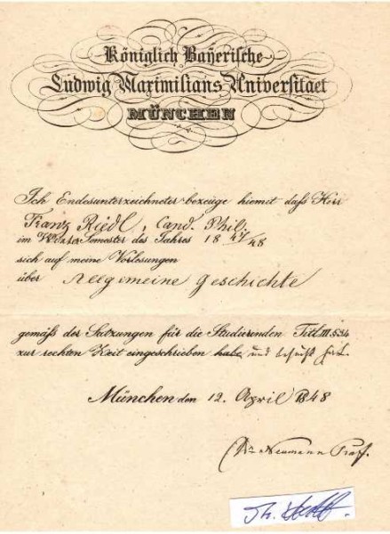 KARL FRIEDRICH NEUMANN (auch Carl Friedrich Neumann, 1793-1870) Professor Dr., deutscher Orientalist und Sinologe. Durch Bestechung der zuständigen Mandarine gelang es ihm, 6000 erworbene Bücher, die einen Querschnitt der gedruckten chinesischen Werke der Zeit darstellten, als Papier aus China zu schmuggeln. Die Professur an der Universität München musste Neumann wegen seiner Beteiligung an der Revolution von 1848 im Jahr 1852 niederlegen.
