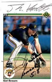 SID BREAM (1960) American professional baseball player who was a first baseman. From 1983 through 1994, he played in Major League Baseball (MLB) for the Los Angeles Dodgers (1983–85), Pittsburgh Pirates (1985–90), Atlanta Braves (1991–93), and Houston Astros (1994). He is best remembered for his game-winning run scored in the 1992 National League Championship Series (NLCS) that sent the Braves to the World Series.