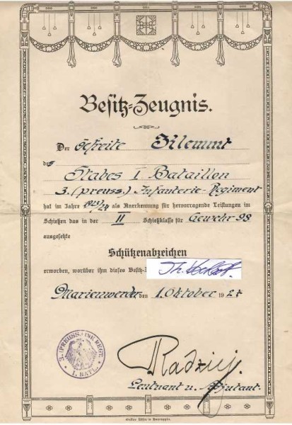RADZIY (Daten unbekannt) Leutnant und Adjutant im Stab des I. Bataillon des 3. Preussischen-Infanterie-Regiments