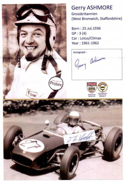 GERRY ASHMORE (Gerald Ashmore, 1936-2022) britischer Autorennfahrer/ british car race driver