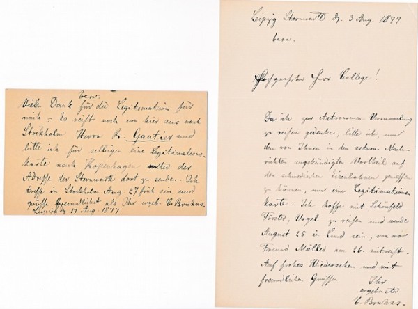 CARL BRUHNS (auch Karl Christian Bruhns, 1830-81) deutscher Astronom und Geodät, Professor der Astronomie und Direktor der Sternwarte Leipzig. Er leistete hervorragende Arbeit insbesondere auf dem Gebiet der Bahnberechnung von Kometen, von denen er einige entdeckte. Im Jahr 1867 wurde er zum Mitglied der Gelehrtenakademie Leopoldina gewählt.