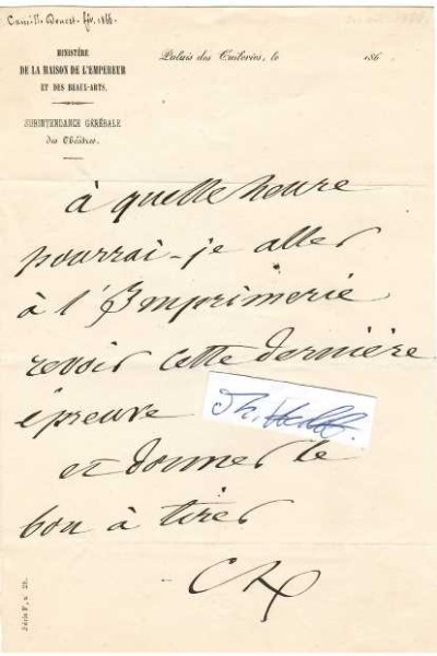 CAMILLE DOUCET (1812-95) französischer Dramatiker, 1863 zum Direktor der Theaterverwaltung im Ministerium des kaiserlichen Hauses ernannt. 1865 wurde er in die Académie française gewählt und 1876 deren ständiger Sekretär, seit 1867 Kommandeur der Ehrenlegion und versah viele Jahre am Moniteur parisien das Amt des dramatischen Kritikers.