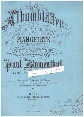 PAUL BLUMENTHAL (1843-1930) deutscher Komponist, Organist und Pianist, Kantor