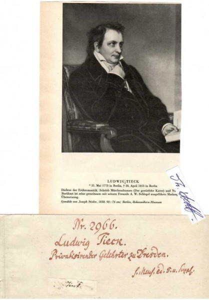 LUDWIG TIECK (1773-1853) deutscher Dichter, Schriftsteller, Herausgeber und Übersetzer der Romantik. Er publizierte auch unter den Pseudonymen Peter Lebrecht und Gottlieb Färber.