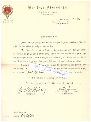 OTTO HÖNIG Vorsitzender, PAUL WERNER Schriftführer (Vorstand der Berliner Liedertafel e.V.) 1925