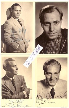 PAUL KLINGER (1907-1971) dt. Schauspieler. In den 1950er-Jahren erreichte er mit Rollen in Filmen wie Pünktchen und Anton, Das fliegende Klassenzimmer oder Filmen aus der Immenhof-Reihe seine populärste Phase.