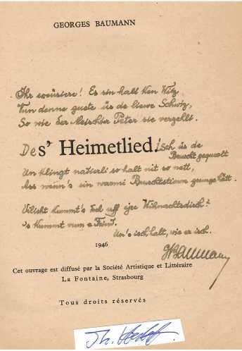 GEORGES BAUMANN (1887-1965) Dichter und Dramatiker im elsässischen Dialekt, Direktor des Théâtre alsatien / Poète et auteur dramatique en dialecte alsacien, directeur du Théâtre alsacien