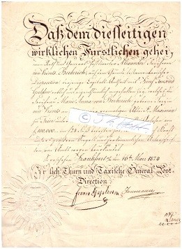 FRIEDRICH VON EPPLEN (- Härtenstein, 1782-1848) Hochfürstlich Thurn und Taxischer Generalpoftdirektions- Rath, Hofrat und General-Postdirektor