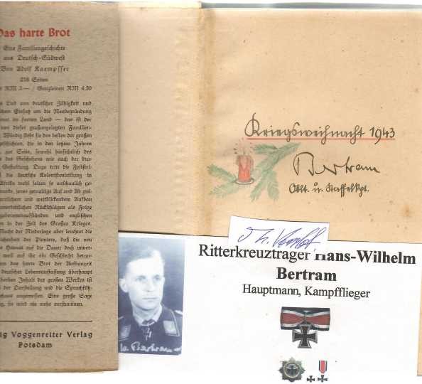 HANS-WILHELM BERTRAM (1918-2007) deutscher Kampfflieger, Hauptmann (Flight Lieutenant) Unit: Staffelkapitän, 3. Staffel, I. Gruppe, Kampfgeschwader 6, Luftwaffe, 1945 Ritterkreuz des Eisernen Kreuzes, Frontflugspange für Kampfflieger in Gold, Ehrenpokal der Luftwaffe