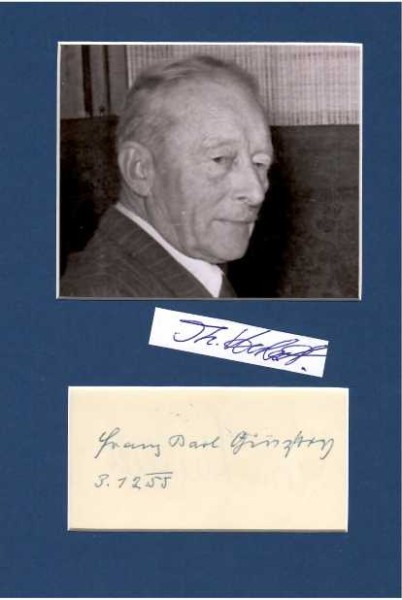 FRANZ KARL GINZKEY (1871-1963) österreichischer Dichter und Schriftsteller, Offizier der österreichisch-ungarischen Armee und Propagandist der NSDAP. Sein bekanntestes Buch Hatschi Bratschis Luftballon war viele Generationen lang ein erfolgreiches Kinderbuch.