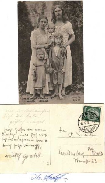 GUSTAF NAGEL (Gustav Nagel, 1874-1952) deutscher Naturmensch und Wanderprediger, Lebensreformer. Zeitweilig war er entmündigt, die nationalsozialistischen Behörden nahmen ihn in sogenannte Schutzhaft im Konzentrationslager Dachau und brachten ihn später in der Nervenheilanstalt Uchtspringe unter. Nach dem Zweiten Weltkrieg wurde er von DDR-Behörden erneut zwangsweise dort eingewiesen und durfte die Einrichtung bis an sein Lebensende nicht mehr verlassen.