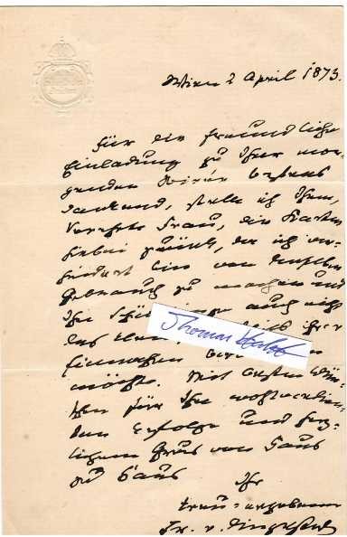 FRANZ VON DINGELSTEDT (1814-81) deutscher Dichter, Journalist und Theaterintendant. Er gilt als bedeutender Theaterleiter des späten 19. Jahrhunderts; zuletzt war er Direktor des Wiener Burgtheaters. Berühmt wurde er durch das von ihm gedichtete Weserlied, das von Gustav Pressel vertont wurde. Sein bekanntestes literarisches Werk sind die Lieder eines kosmopolitischen Nachtwächters.